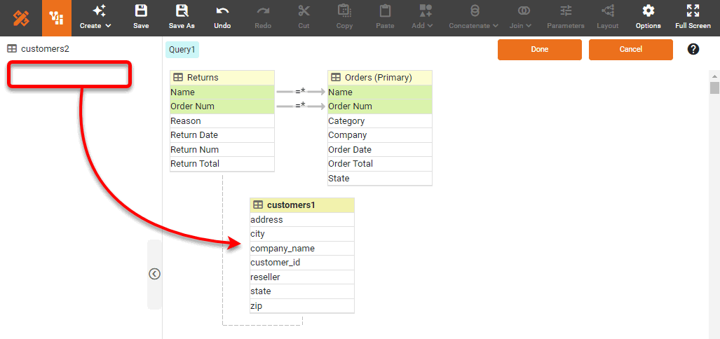 drag additional table from left panel into the Join Editor