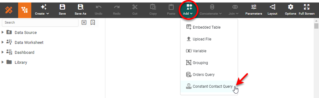 Keap Query dialog box for configuring the data query