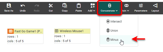 minus concatenation applied to Fast Go Game and Wireless Mouse data blocks