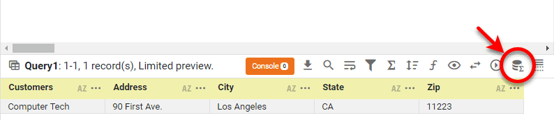 preview of minus result showing unique customers from first table