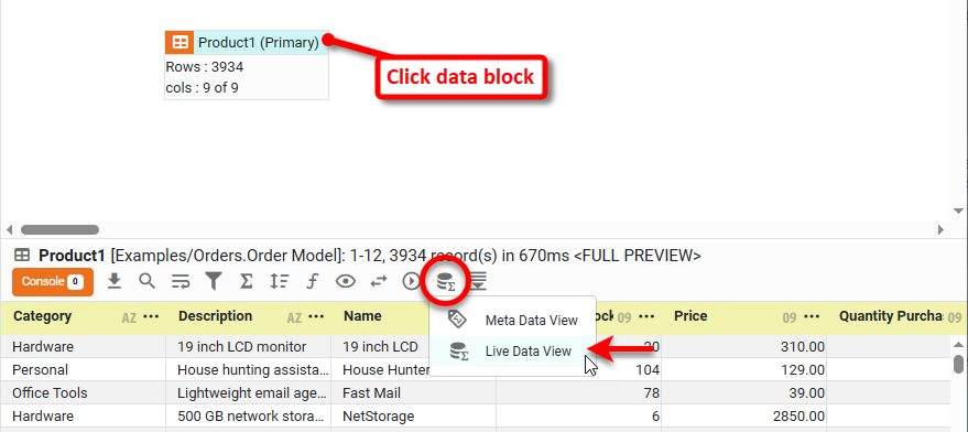 display limited preview of data block