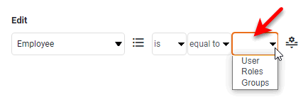 session data condition with User Roles or Groups selected from menu