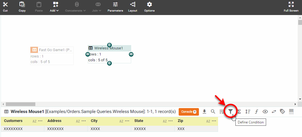 press Define Condition button for the Wireless Mouse data block