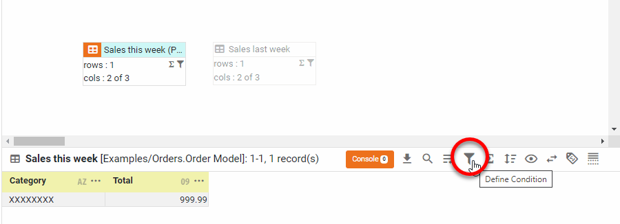 press Define Condition button on sales this week data block to reopen Condition panel