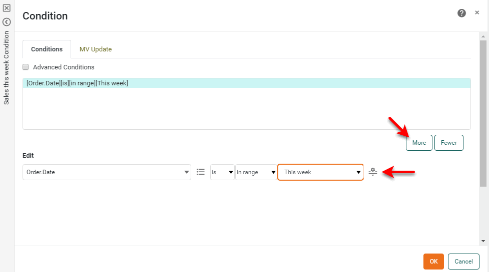condition Order Date is in range This week entered for sales this week block