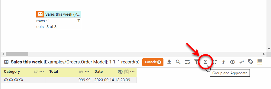 press Group and Aggregate button to configure grouping for the data block
