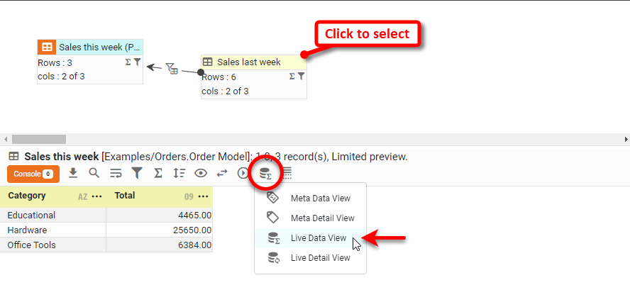 sales this week data block showing only categories with higher sales than last week