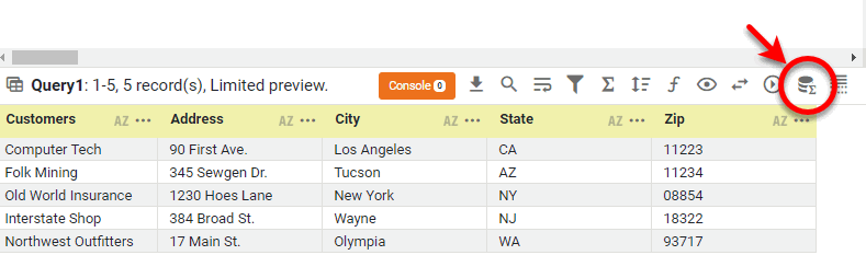 preview of union result combining customers from both data blocks