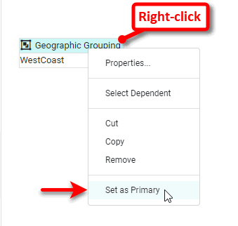 right-click Geographic Grouping and select Set as Primary
