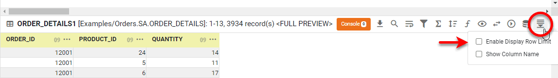 press Change Data Mode again and check Enable Display Row Limit to restore the limit