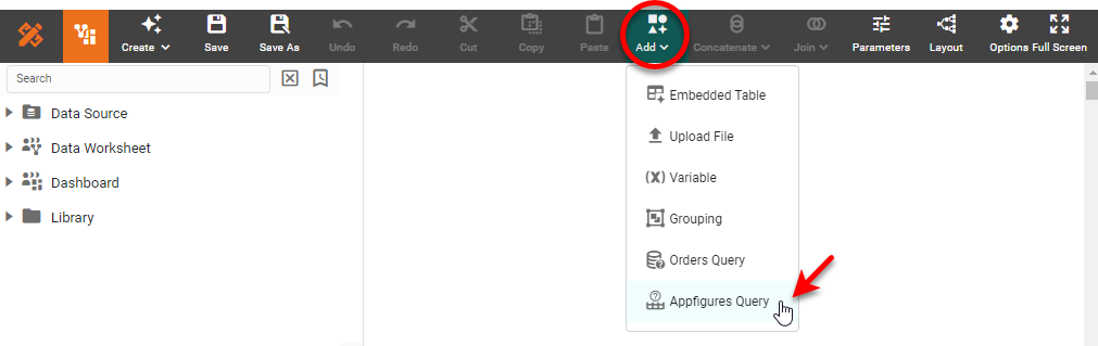 Appfigures Query dialog box for configuring the data query