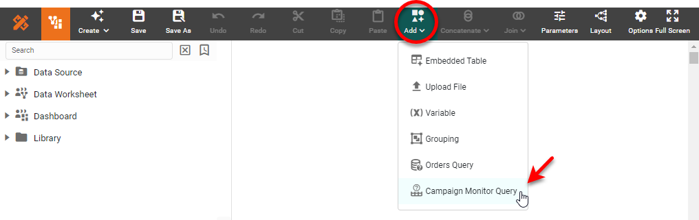 Campaign Monitor Query dialog box for configuring the data query