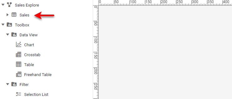 Toolbox panel showing available data blocks for range slider query binding