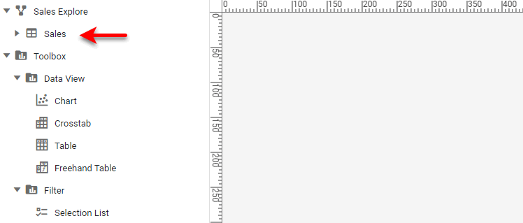 Toolbox panel showing available data blocks for text component query binding