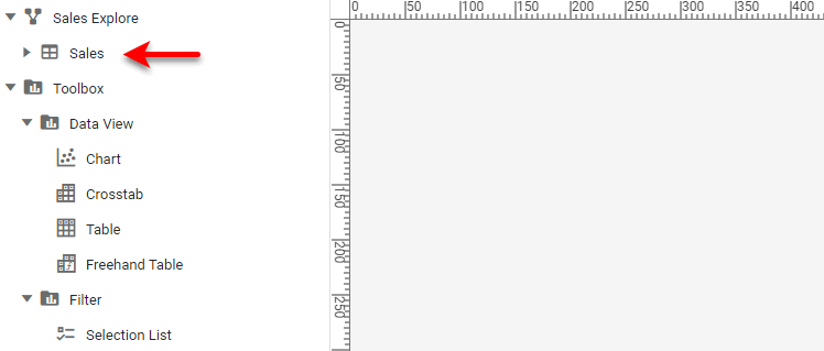 Toolbox panel showing available data blocks for gauge query binding