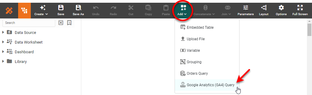 Google Analytics GA4 Query dialog box for configuring the data query