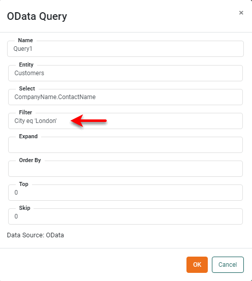 Filter field with filtering condition entered to restrict returned records