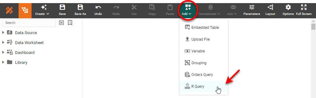 select R Query button from the toolbar