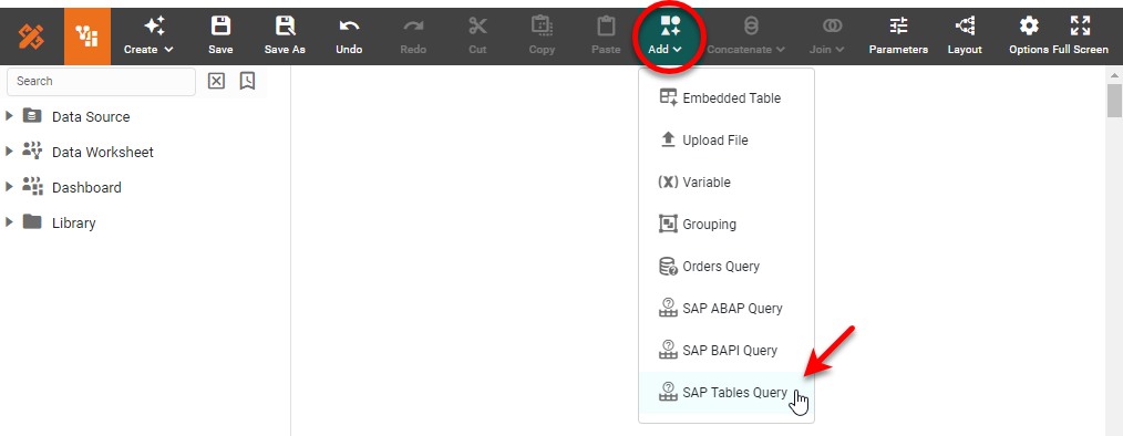 SAP Query dialog box for configuring the data query