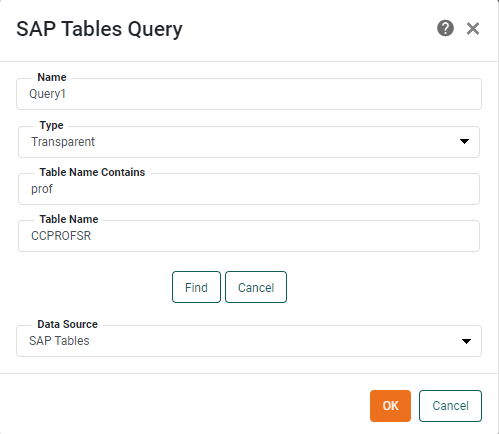 SAP Tables query with desired table selected in Table Name menu
