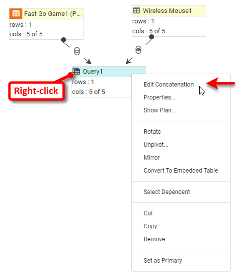right-click concatenated table and select Edit Concatenation