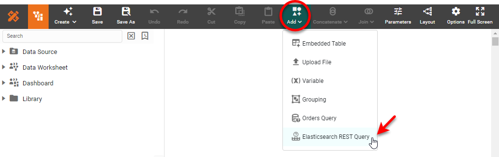 select Elasticsearch REST Query button from the toolbar