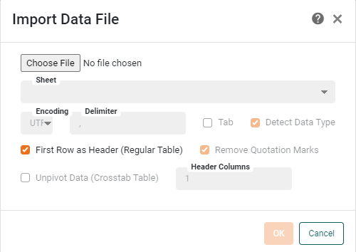 import data file dialog opened after selecting upload file option
