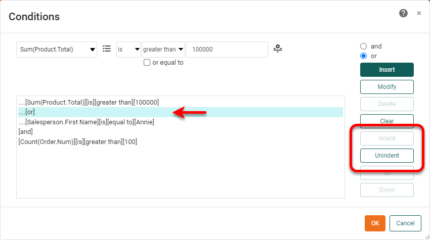 indented compound condition showing order of evaluation