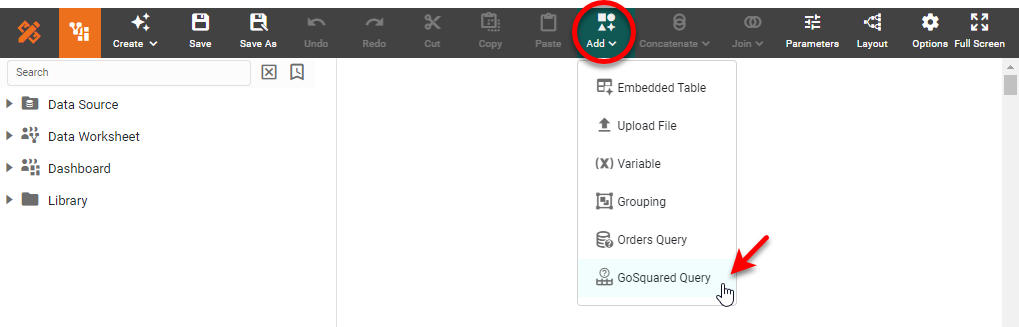 GoSquared Query dialog box for configuring the data query