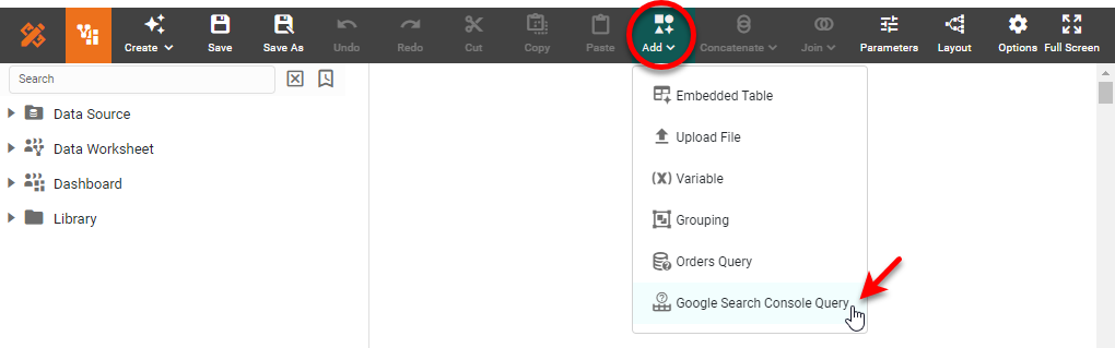 Google Search Console Query dialog box for configuring the data query