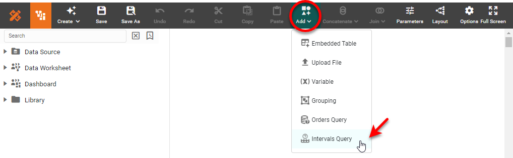 Intervals Query dialog box for configuring the data query