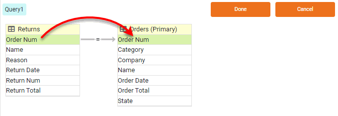 drag join field from one data block onto corresponding field in the other