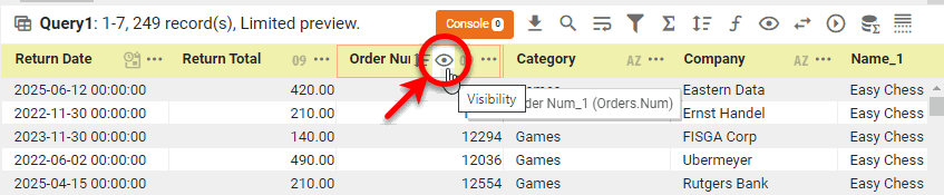 press Show Hide button on duplicate columns to hide them from view