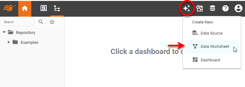 press Create button at top of User Portal and select Worksheet