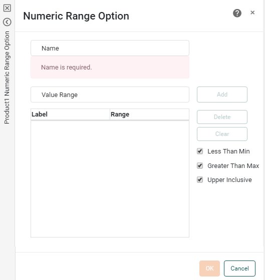 Numeric Range Option panel to specify benchmark values and range settings