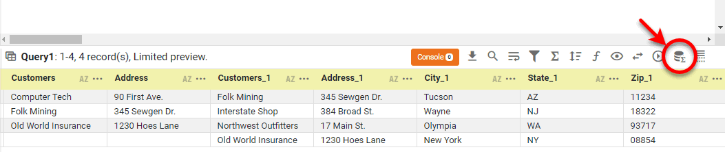 preview of merge-joined data block showing both data sets side by side