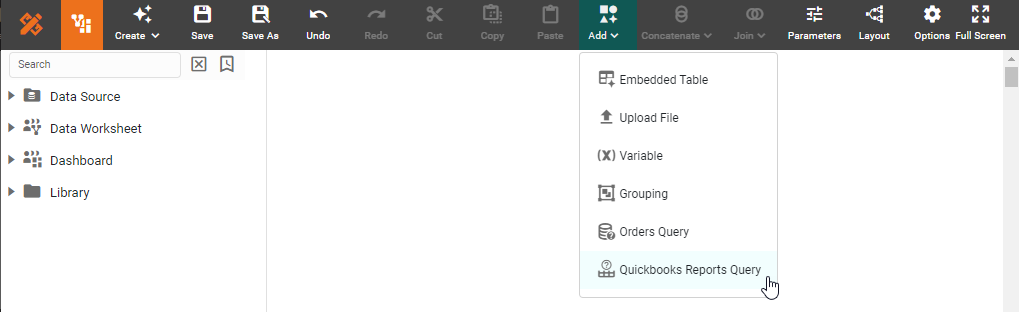 select QuickBooks Reports Query button from the toolbar