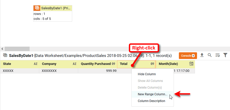 right-click Total column and select New Range Column from context menu