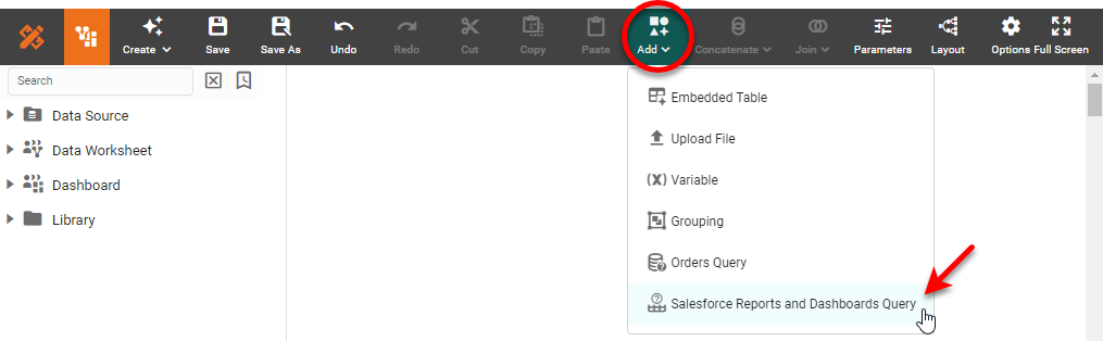 Salesforce Reports and Dashboards Query dialog box