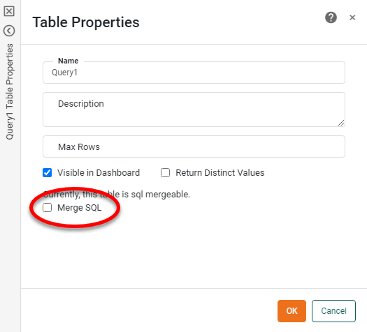 deselect Merge SQL option in Table Properties panel and press OK