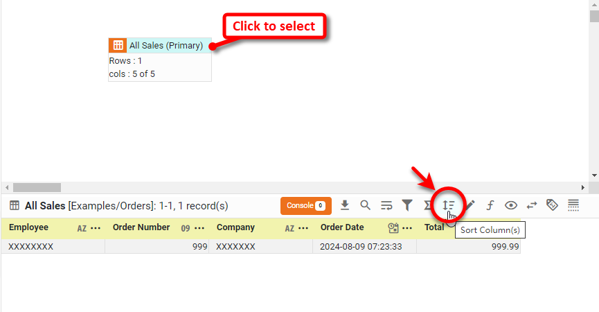 press Sort button in bottom panel toolbar to open the Sort Column panel