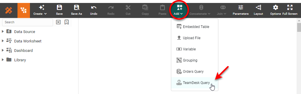 TeamDesk Query dialog box for configuring the data query