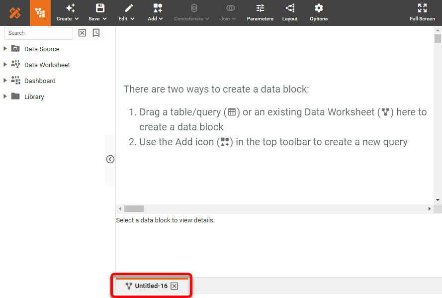 blank Data Worksheet canvas opened in Visual Composer after choosing Mashup Data