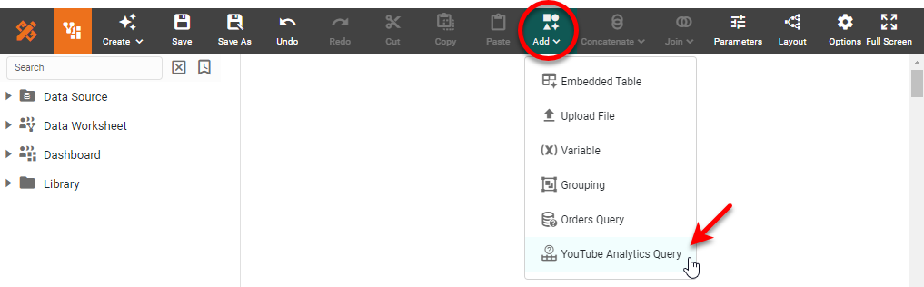 YouTube Analytics Query dialog box for configuring the data query