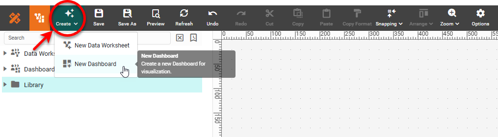 press Create and select New Dashboard