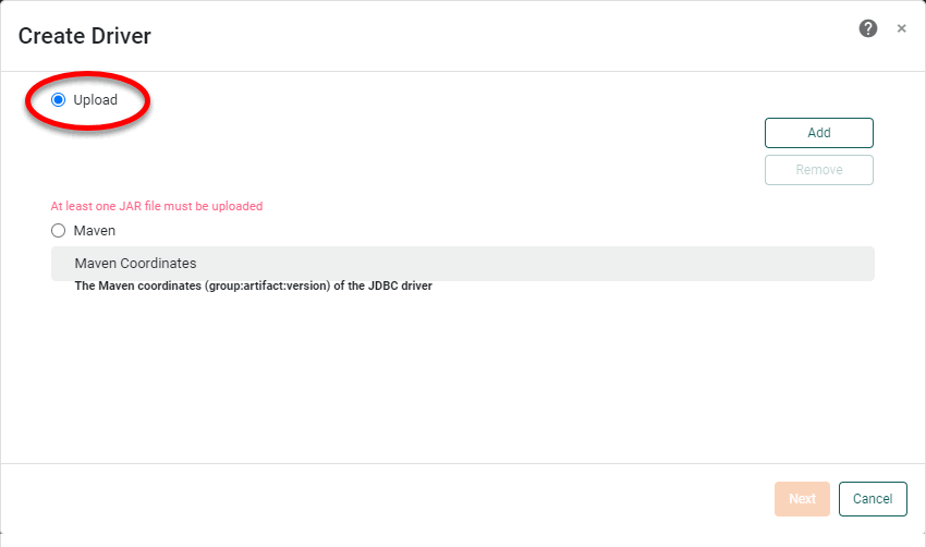 select Upload option