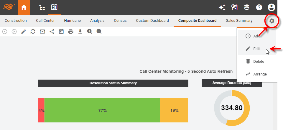 press Dashboard Configuration and select Edit