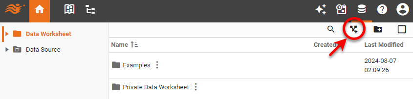 select Data Worksheet in left panel and press New Worksheet button