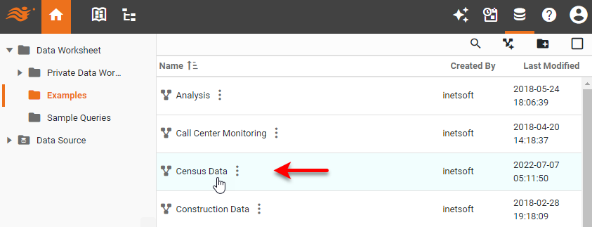 click the name of the Data Worksheet to open it for editing