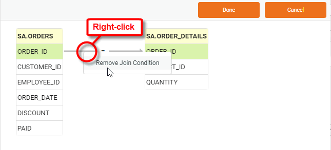 right-click join link and select Remove Join Condition